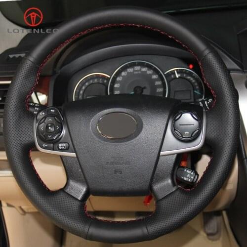 LQTENLEO Black Artificial Leather Hand-stitched Car Steering Wheel Cover for Toyota Camry 2012-2015