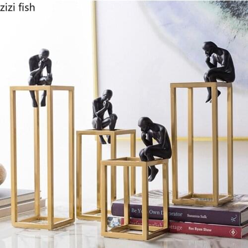 Minimalist Thinker Golden Metal Base Rectangle Frame Desk Decor Resin Portrait Adornments Abstract Nordic Home Decoration Modern