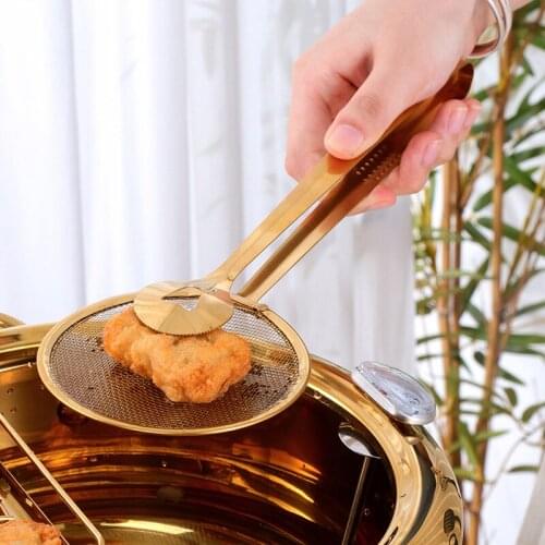 Multi-functional Filter Spoon with Clip Stainless Steel Food Kitchen Oil-Frying BBQ Filter for Oil Kitchen Gadgets