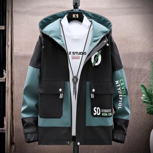 Patchwork Men Hip Hop Streetwear Hooded Jacket Oversized Outwear Spring Autumn Coat Windbreaker Jacket Men Jaqueta Masculina