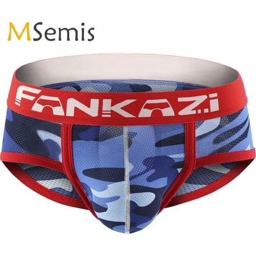 Mens Breathable Net Fabric Camouflage Print Briefs Low Waist Wide Elastic Waistband Bulge Pouch Separate Spaces Briefs Underwear