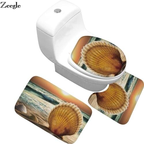 Zeegle Sea World Bathroom Floor Mat Anti-slip Carpet Bathroom Microfiber Bath Mat Set Absorbent Bathroom Rug Set Mats For Toilet
