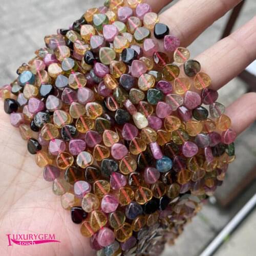 Natural Multicolor Tourmalines Stone Loose Beads High Quality 6/7/8mm Smooth Heart Shape DIY Gem Jewelry Accessories 38cm wk385