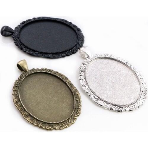 New Fashion 5pcs 30x40mm Inner Size Antique Silver Black and Bronze Plated Flowers Style Cabochon Base Setting Charms Pendant