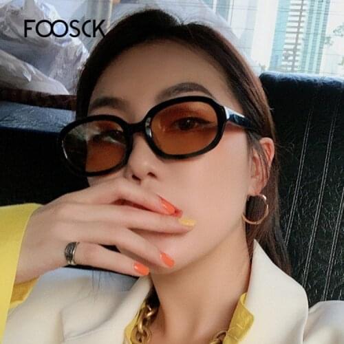 FOOSCK Retro Sunglasses Women Oval Frame Eyeglasses Ladies Black Sun Glasses Female Eyewear Woman Lentes De Sol Mujer