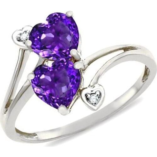 Wholesale Luxury Jewelry Silver Color Purple Double Heart Love Zirconium Crystal Zinc Alloy Female Ring for Women Party Jewelry