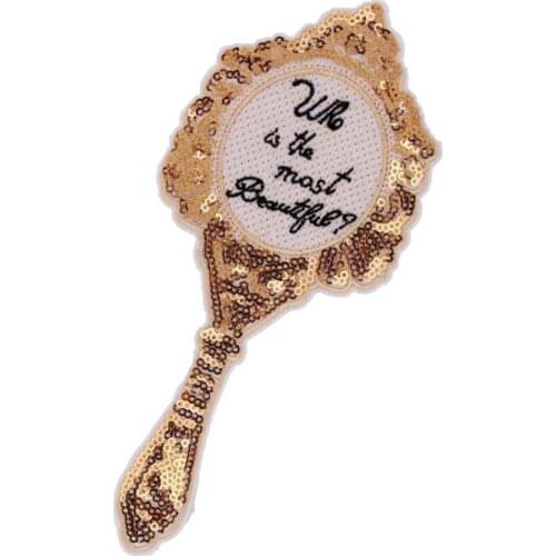 Iron on Patches for clothing T shirt women 203mm Golden mirror Sequined Sequins T-shirt Women Tops Shirt Girl Patch for Clothes