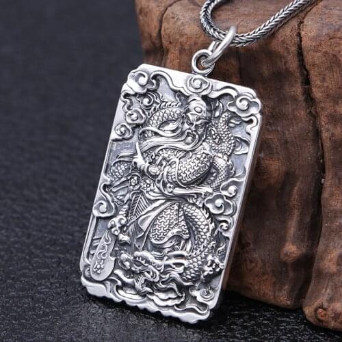 Ethnic style 990 sterling silver pendant Charm Vintage mens fashion jewelry Chinese historical figure Guan Gong Pendant