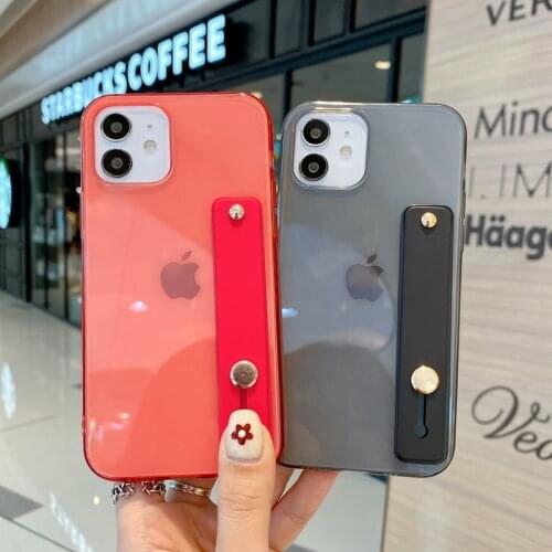 Wrist Strap Transparent Phone Case For iPhone 11 12 Pro Max X XR Xs Max 7 8 6 6S Plus SE 2020 Mini Kickstand Bumper Back Cover