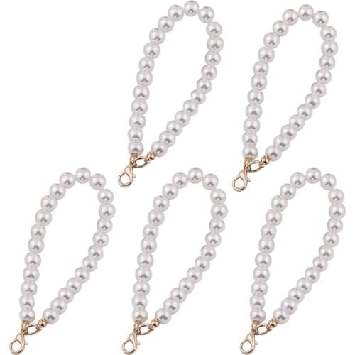 5Pcs Faux Pearl Wristlet Chain Strap for Wallet White Pearls Wristlet Lanyard Keychain Hand Straps Kit For Purse Keys