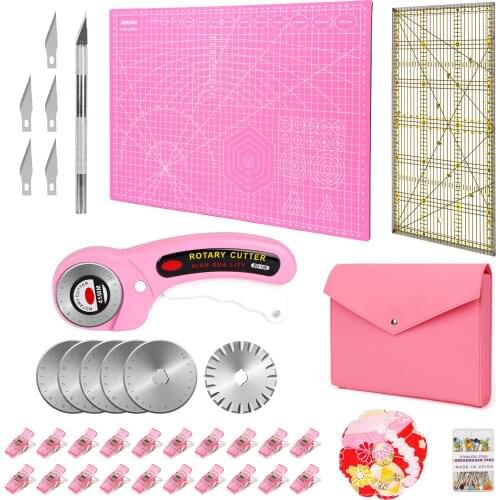 Rotary Cutter Tool Kit with Rolling Blade Cutting Mat Patchwork Ruler Clips Pins Replacement Blades for Various Cutting Styles