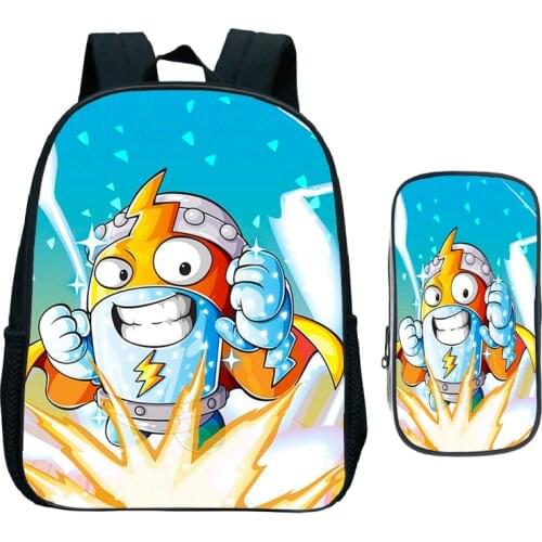 Kids Game Super Zings Kindergarten Backpack Child Superzings Primary School Bag Toddler Bookbag 2pcs Set Gift(Rucksack Pen Bag)