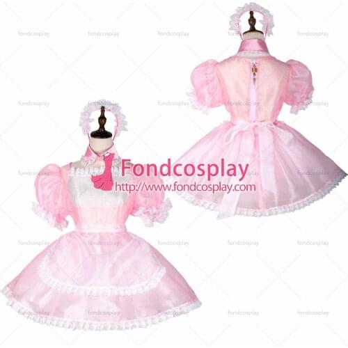 Sissy maid pink Organza lockable dress cosplay costume Tailor-made[G1781]