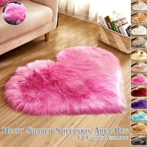 Heart Shape Faux Sheepskin Carpet For Living Room Soft Long Plush Area Mat Rugs Solid Fluffy Shaggy Floor Carpet Home Decor Gift