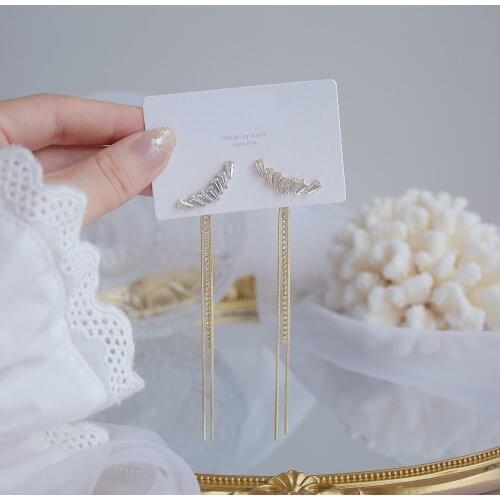 14k Real Gold Plated Fashion Jewelry Crystal Exquisite Long Tassel Earrings for Woman Holiday Party Elegant Simple Earring