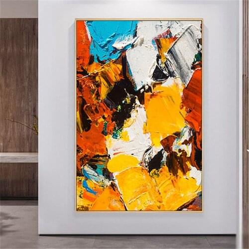 Modern gorgeous vertical hanging painting hand-painted oil painting black and white orange texture canvas painting home wall art