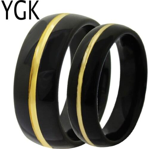 YGK Jewelry Love Forever Ring Black Dome Golden Line New Tungsten Ring Tungsten Wedding Ring For Men and Women Bridegroom Ring