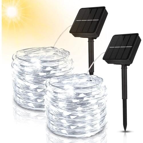 Yohencin 2 Pack White 10M 100pcs LED Waterproof Solar Decorative for Christmas Parties Garden Solar Fairy Lights Outdoor
