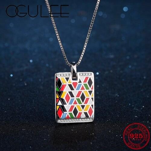 Women Pendants 2021 New arrival Rectangle European style 925 Sterling Silver Charm For Women Necklace Enamel Party Jewelry