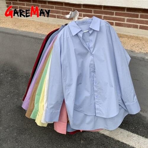 Womens Oversize Shirt Beautiful Blouses Vintage Button Up Basic Loose Baby Blue Womens Blouse 2021 Long Sleeve Cotton Shirt