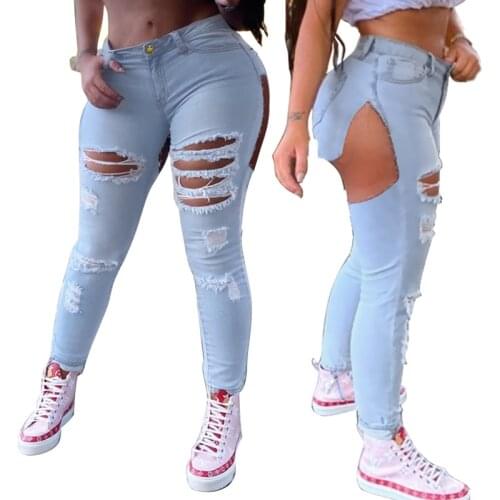 Streetwear Hollow Out Destroyed Womens Jeans Baggy Vintage High Waist Boyfriends Mom Big Hole Ripped Distressed Denim Pants