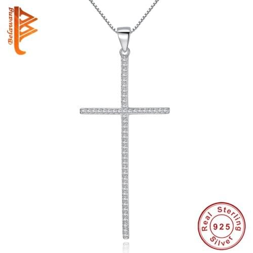 Wholesale 925 Sterling Silver Cross Necklace Long Crystal Necklace Women Wedding Jewelry Engagement Accessories Gift