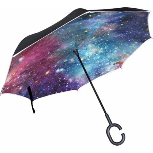 Inverted Umbrella Double Layer Women Rain Galaxy Space Reverse Umbrella male guarda chuva invertido paraguas parapluie Windproof