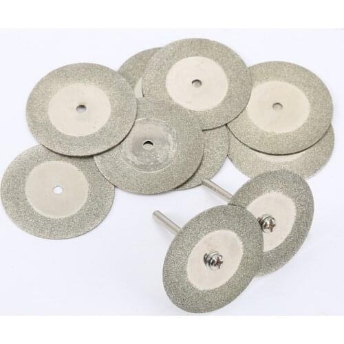 10pcs/set 35mm Diamond Cutting Discs+2pcs Mandrel Arbor Shafts Rotary Tool Dremel Drills Sheets Jewelry Making Metal Cut Glass