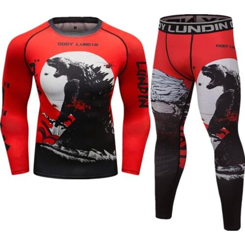 2pcs / Set Mens Tracksuit Gym Fitness Compression Sport Suit Clothes Running Jogging Sports Wear Exercise Workout Tights