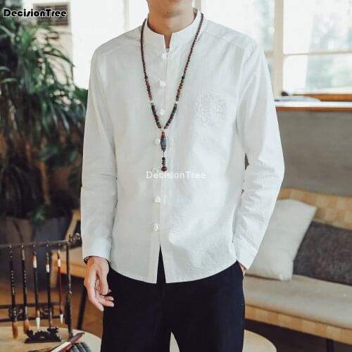 2021 men cotton linen blouse full sleeve t shirt chinese traditional clothes male retro hanfu tang suit streetwear tees blouse