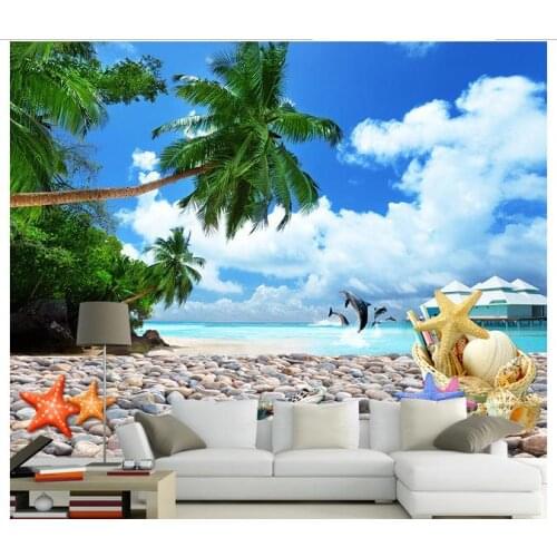 3d photo wallpaper murals wall custom wallpaper TV setting wall with dolphin beach shell mural wallpaper living room decoration