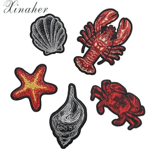 5pcs Sticker for Clothes Applicationss Patches on Clothing Iron Seashell sea star Embroidered Patch for Backpack Handbag Badges