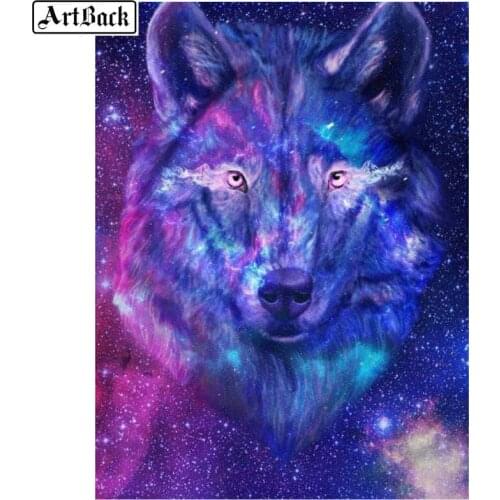 5d diy diamond painting wolf starry sky scenery picture full square diamond embroidery animal masonry mosaic 3d wall sticker