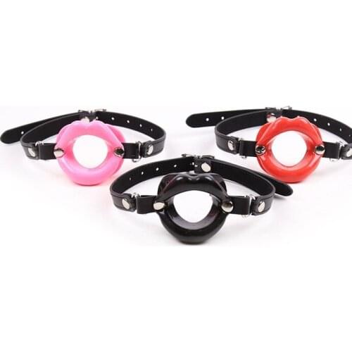 BDSM Open Mouth Gag Sexy Lips Leather Band Open Mouth Gag Adult Restraint Fetish Slave Bondage Sex Erotic Toys for Couples