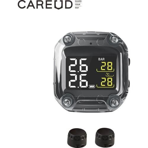 CAREUD Motorcycle Wireless TPMS Tire Pressure Monitoring System Digital LCD with Two External/Internal Sensors Easy to install