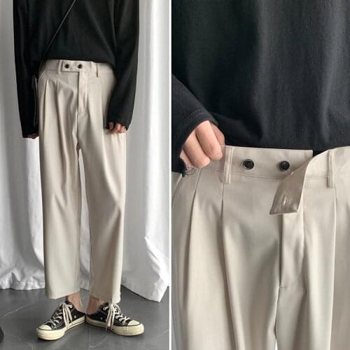 Mens Fashion Wide Leg Pants Male Leisure Casual Pants High-quality Grey/black/Rice White Color Loose Trousers Plus Size S-XL