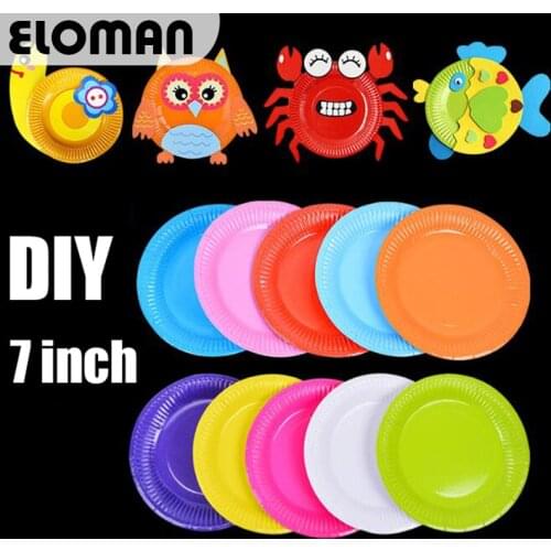 ELOMAN 7inch birthday party paper plates 10PCS/Lot solidcolor children DIY paper plates