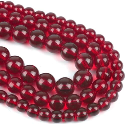 29-52pcs Natural Stone Smooth Garnet Glass Loose Stone Beads 15" Strand 6/8/10/12 MM For DIY Bracelet Jewelry Making