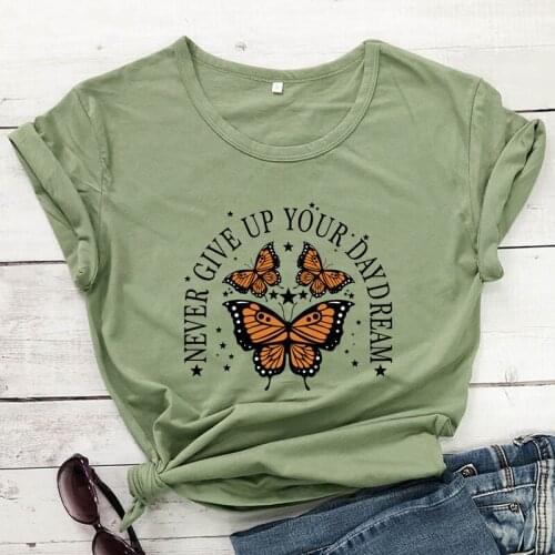 Colored Never Give Up Your Daydream T-shirt Aesthetic Motivational Quote Top Tee Shirt Vintage Women Encouragement Tshirt