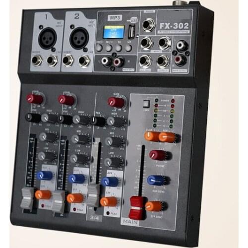 F4-USB Mini Audio Mixer Console with USB, In effect processor Audio Mixer, 4 channel mixer sound console 48v power supply