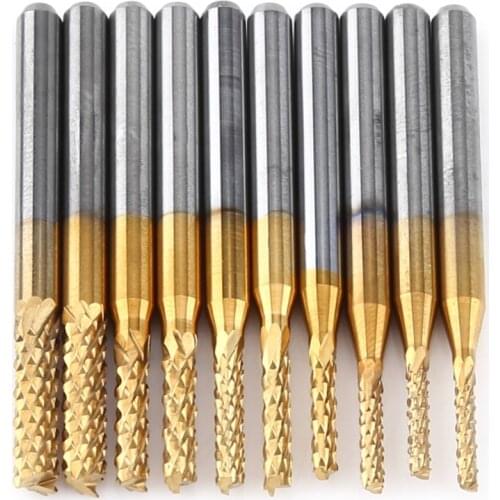 10Pcs/Lot Titanium Coat Tungsten Carbide End Mills PCB Router Bits Engraving CNC Rotary Burrs Set Milling Cutter Power Tools