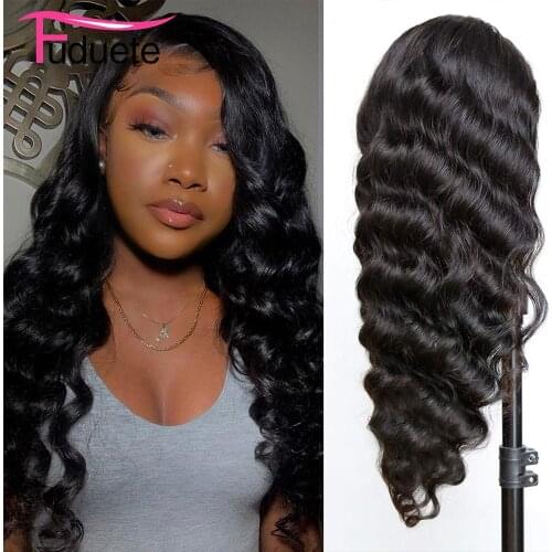 Fuduete Loose Deep Wave Wig 180% Density 360 Lace Frontal Wig Brazilian Human Hair Wigs Pre plucked No Glue Remy Natural Hair