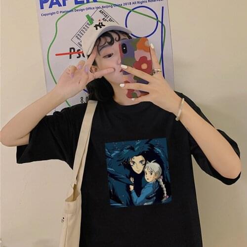 Howls Moving Castle Japanese anime sweet print womens T-shirts Harajuku punk streetwear hip-hop aesthetics Kawaii femmes tops