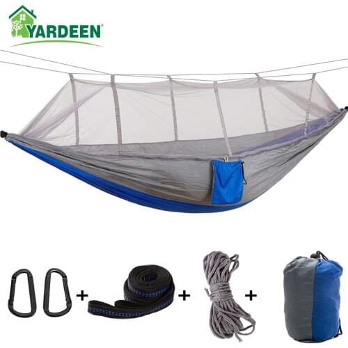 1-2 Person 260*140cm Camping Hammock Outdoor Mosquito Bug Net Portable Parachute Nylon Hammock for Sleeping Travel Hiking