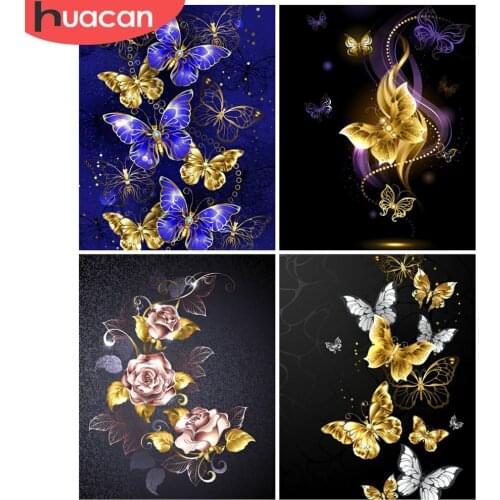 HUACAN Coloring By Number Butterfly Animal Kits For Adults Handpainted DIY On Canvas Picture By Number Home Decoration