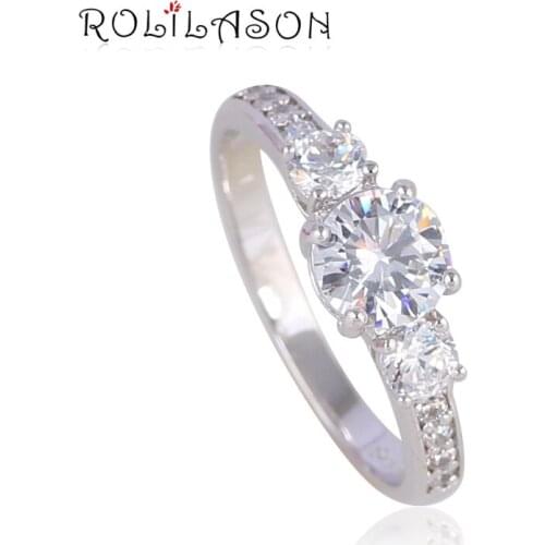 ROLILASON round crystal zircon silver color white European style beautiful gift ladies ring JR2108