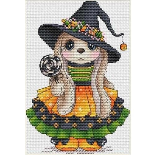 Candy wizard rabbit cross stitch aida 18ct 14ct 11ct black cloth people kit embroidery DIY handmade needlework