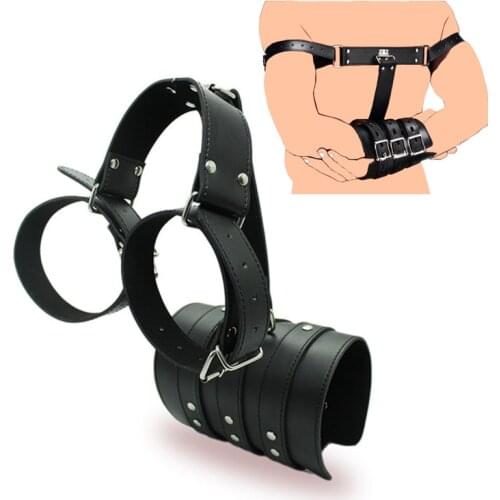 Leather Slave Handcuffs Back Armbinder BDSM Bondage Sex Toys for Women Men Fetish Handcuffs Arm Wrist Restraints Binder Cuffs