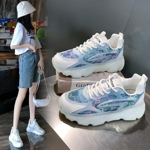 Jelly Rainbow Sneakers 2021 Trend Womens Shoes Breathable Mesh Low-top Casual Shoes Fashion Fairy Sweet Daddy Shoes High Sole