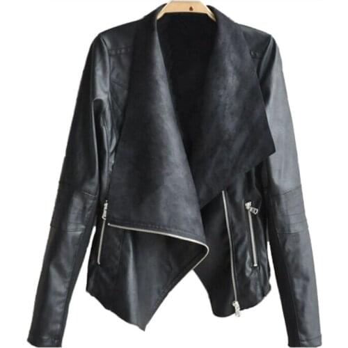 Girl Faux Leather Irregular Slim Biker Moto Bomber PU Zipper Punk Coat Fashion Women Pockets Jackets Women Jackets